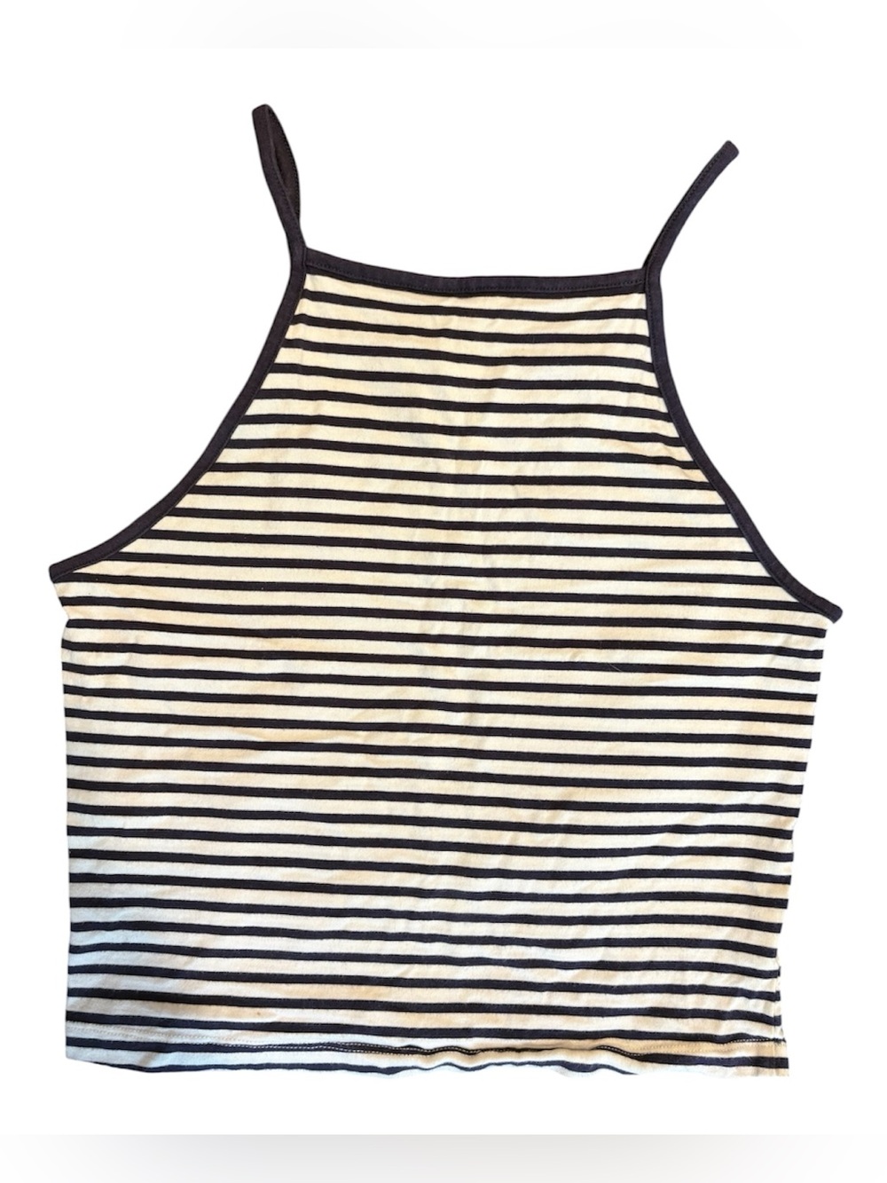 Garage Navy Blue and White Striped High-Neck Crop Cami Top Size M
